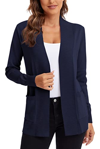 Urban CoCo Damen Strickjacke mit offenem Vorderteil, lässig, lange Ärmel, Tasche, marineblau, X-Groß von Urban CoCo