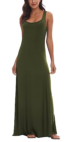 Urban CoCo Damen U-Ausschnitt Solide Ärmellos Sommer Strand Tank Top Casual Maxi Kleid, Oliv/Blatt für mich (Leaf It to Me), X-Groß von Urban CoCo