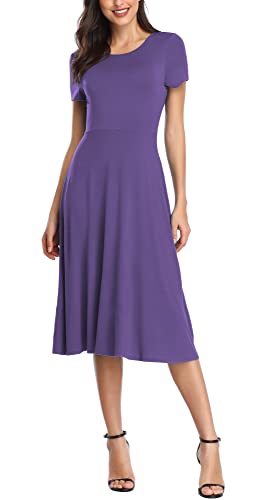 Urban CoCo Damen Vintage Kurzarm Hohe Taille Ausgestelltes Midi Casual Sommerkleid, Helles Violett, Mittel von Urban CoCo