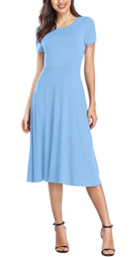 Urban CoCo Damen-Sommerkleid, Vintage, kurze Ärmel, hohe Taille, ausgestellt, Midi, lässiges Sommerkleid, Serenity Blue, X-Groß von Urban CoCo