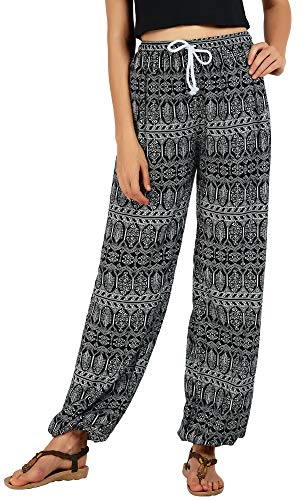 Urban CoCo Damen-Yogahose, Haremhose mit Blumenmuster im Boho-Stil - Schwarz - Groß von Urban CoCo