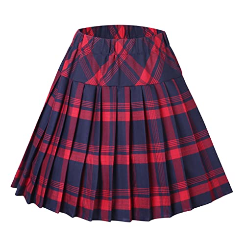 Urban CoCo Damen elastische taille tartan gefalteter rock schule XX-Groß series 1 Rot von Urban CoCo