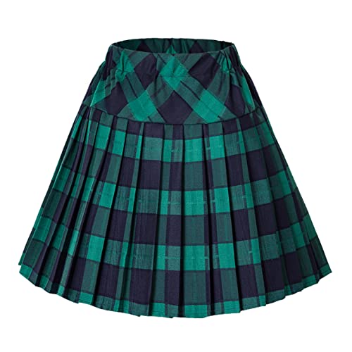 Urban CoCo Damen elastische taille tartan gefalteter rock schule klein series 5 Grün von Urban CoCo