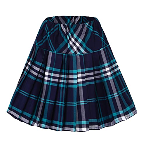 Urban CoCo Damen elastische taille tartan gefalteter rock schule x-Groß serie 4 Blau von Urban CoCo