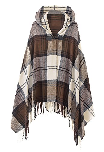 Urban CoCo Damen vintage plaid gestrickte troddel poncho-schal cape-knopf cardigan einheitsgröße serie 2 camel von Urban CoCo
