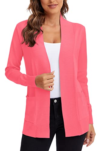 Urban CoCo Leichter Damen-Strickjacke, vorne offen, langärmelig, mit Tasche, Koralle, X-Large von Urban CoCo