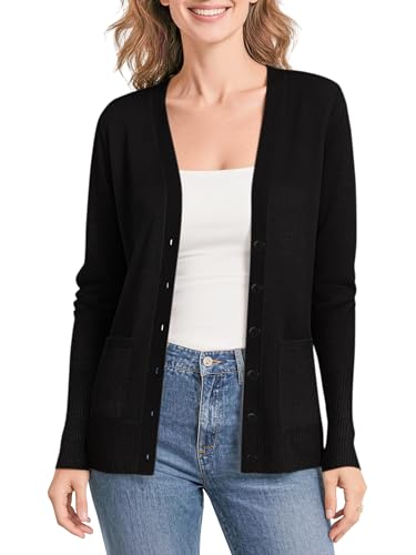 Urban CoCo Women's Long Sleeve Button Down Basic Cardigan Sweater (S, Black) von Urban CoCo