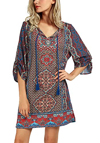 Urban Coco Damen Bohemian-Hals-Bindung Vintage-Printed-ethnische Art-Sommer-Etuikleid Mittel Muster 11 von Urban CoCo