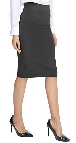 Urban Coco Damen Elastische Taille Stretch Bodycon Midi Bleistift-Rock Mittel Heather Grey von Urban CoCo