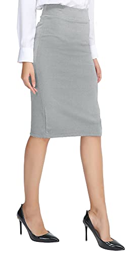 Urban Coco Damen Elastische Taille Stretch Bodycon Midi Bleistift-Rock groß Hellgrau von Urban CoCo