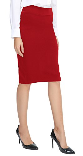 Urban Coco Damen Elastische Taille Stretch Bodycon Midi Bleistift-Rock groß rot von Urban CoCo