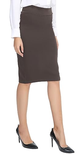 Urban Coco Damen Elastische Taille Stretch Bodycon Midi Bleistiftrock, Braun, X-Groß von Urban CoCo