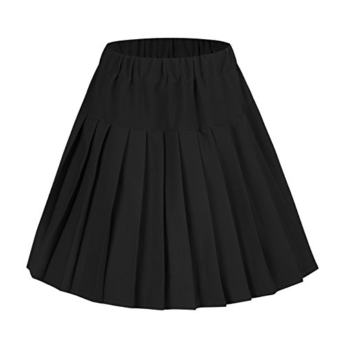 Urban Coco Damen Elastische Taille Tartan Gefalteter Rock Schule xx-Large Fester Schwarz von Urban CoCo