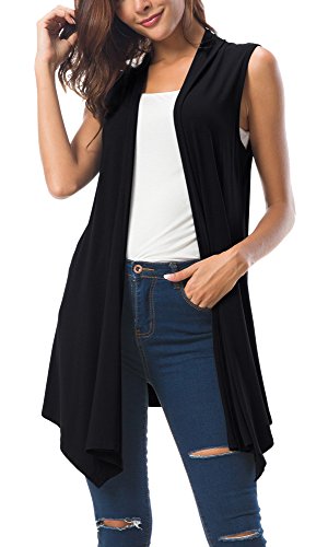 Urban Coco Damen Sleeveless drapierte vorne offen Cardigan Weste mit asymmetrischem Saum Mittel Schwarz von Urban CoCo