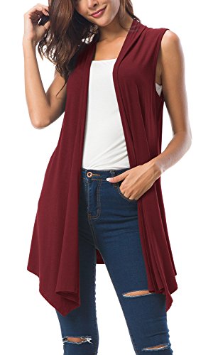 Urban Coco Damen Sleeveless drapierte vorne offen Cardigan Weste mit asymmetrischem Saum groß Weinrot von Urban CoCo