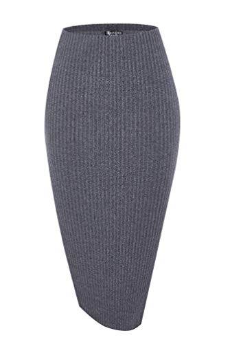 Urban CoCo Damen-Bleistiftrock, hohe Taille, Stretch, gerippt, Midi-Länge mit Seitenschlitz, Büro, Arbeit, figurbetonter Stil, Grau dunkel, Groß von Urban CoCo