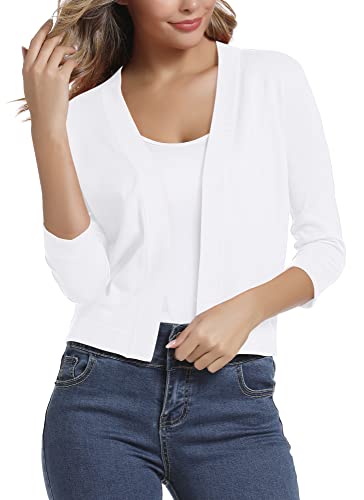 Urban CoCo Damen Strickjacke mit offenem Vorderteil, halblange Ärmel - Weiß - Mittel von Urban CoCo