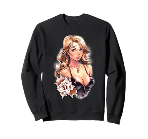 Blondes Pin-Up-Mädchen und Rosenblüte Sweatshirt von Urban Empyre