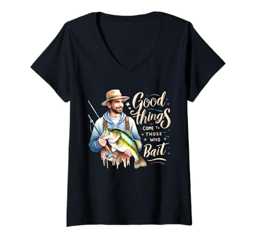 Damen Barschangeln | Good Things Come to Those Who Bait T-Shirt mit V-Ausschnitt von Urban Empyre