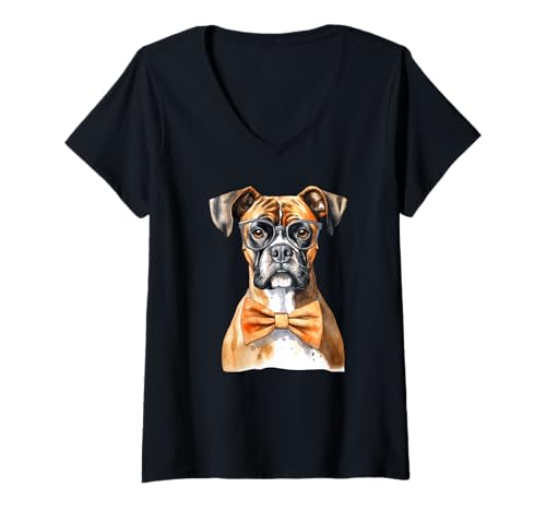 Damen Boxer-Hunde-Nerd T-Shirt mit V-Ausschnitt von Urban Empyre