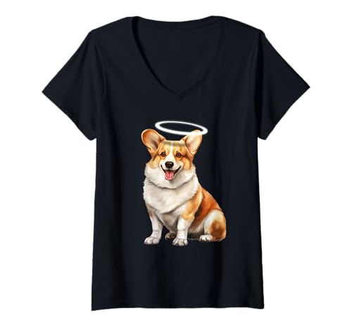 Damen Corgi Dog | Engel T-Shirt mit V-Ausschnitt von Urban Empyre