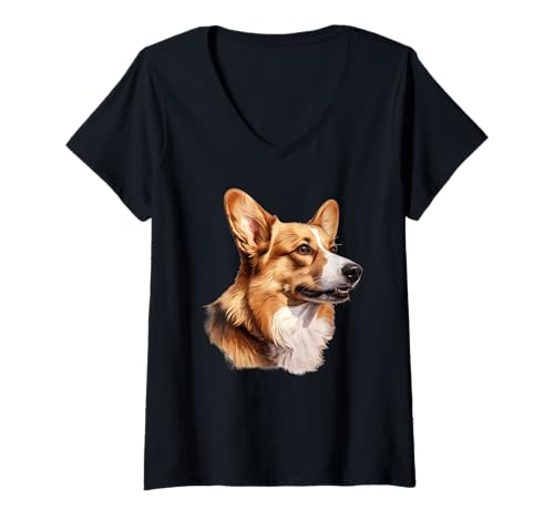 Damen Corgi Dog T-Shirt mit V-Ausschnitt von Urban Empyre