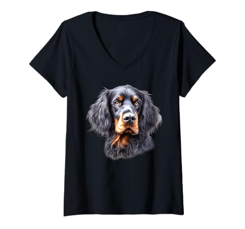 Damen Gordon Setter Hundeporträt T-Shirt mit V-Ausschnitt von Urban Empyre