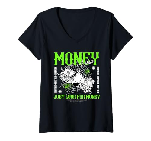 Damen Money Ambition Cash Stack Streetwear T-Shirt mit V-Ausschnitt von Urban Empyre