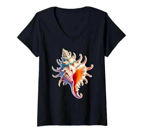 Damen Muschel Ocean Muschel T-Shirt mit V-Ausschnitt von Urban Empyre