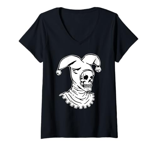 Damen Narr Clown Gruseliger Totenkopf T-Shirt mit V-Ausschnitt von Urban Empyre