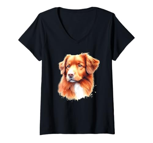 Damen Nova Scotia Duck Tolling Retriever Hundeporträt T-Shirt mit V-Ausschnitt von Urban Empyre