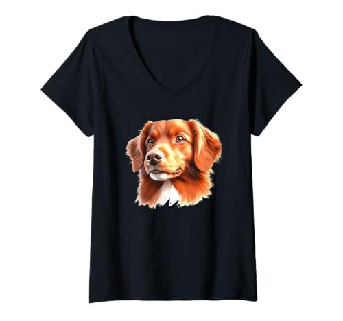 Damen Nova Scotia Duck Tolling Retriever Hundeporträt T-Shirt mit V-Ausschnitt von Urban Empyre