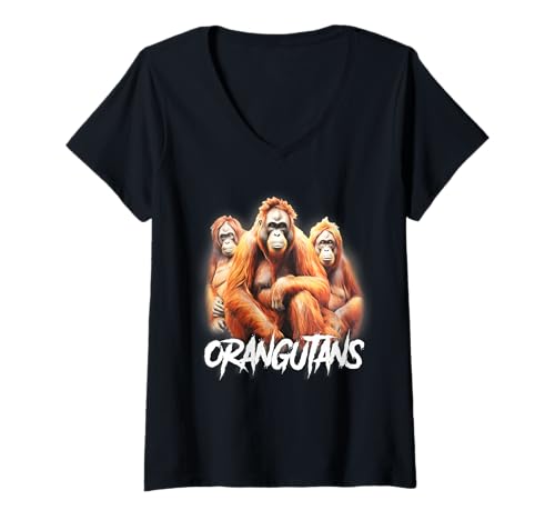 Damen Orang-Utan Great Ape Family T-Shirt mit V-Ausschnitt von Urban Empyre