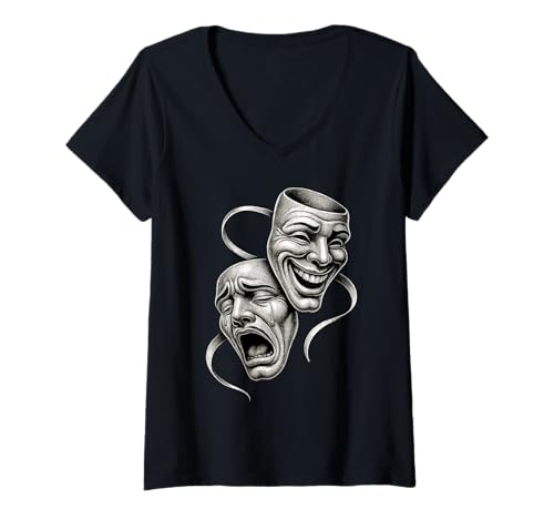 Damen Smile Now Cry Later Happy Sad Theater Masken T-Shirt mit V-Ausschnitt von Urban Empyre