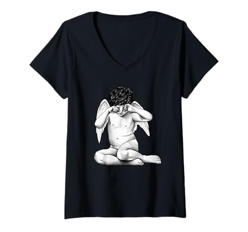 Damen Weinender Engel Cherub Cupid T-Shirt mit V-Ausschnitt von Urban Empyre