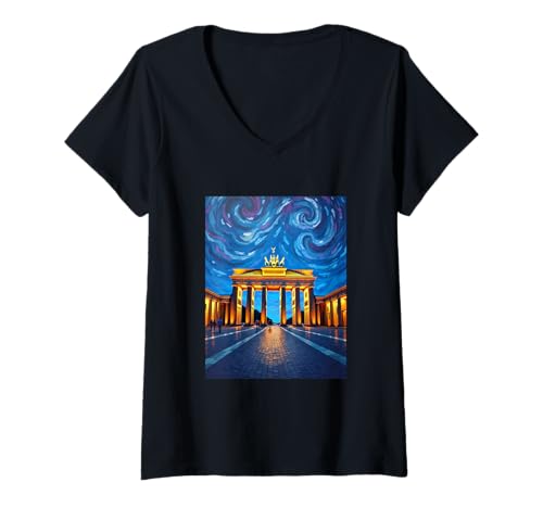Damen Berlin Brandenburger Tor Swirl Pop Art T-Shirt mit V-Ausschnitt Damen Berlin Brandenburger Tor Swirl Pop Art T-Shirt mit V-Ausschnitt von Urban Galaxy Berlin Vibes