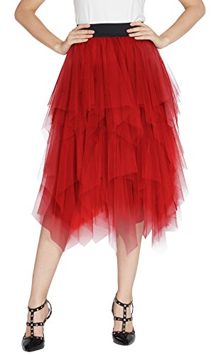 Damen Elastic Bund Tutu Prinzessin Tüll Unterrock Pettiskirt (L, rot) von Urban GoCo