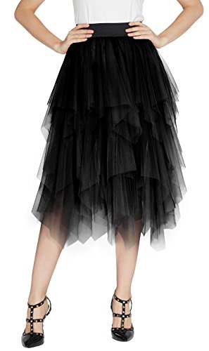 Damen Elastic Bund Tutu Prinzessin Tüll Unterrock Pettiskirt (L, schwarz) von Urban GoCo