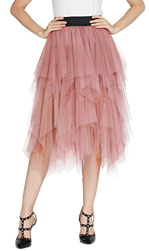 Damen Elastic Bund Tutu Prinzessin Tüll Unterrock Pettiskirt (Nude rosa, L) von Urban GoCo