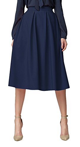 Damen Flared A line Gefaltetes Ausgestelltes Midi Rock (L, Navy Blue) von Urban GoCo