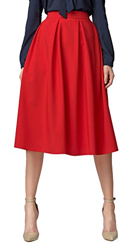 Damen Flared A line Gefaltetes Ausgestelltes Midi Rock (XL, Rot) von Urban GoCo