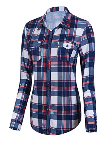 Damen Karierte Blusen Langarmhemd Karierte Bluse Plaid Shirt (XXL, 1) von Urban GoCo