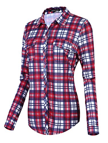 Damen Karierte Blusen Langarmhemd Karierte Bluse Plaid Shirt (XXL, 4) von Urban GoCo