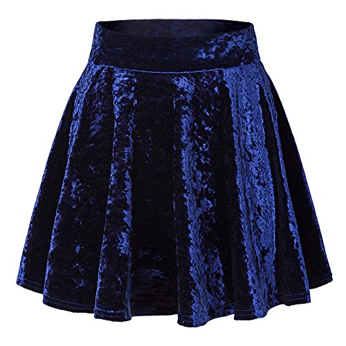 Damen Mädchen Basic Mini Skater Rock Samt Stretch Rock (S, # 2 Navy blau) von Urban GoCo