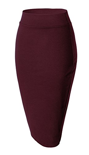 Damen Midi Rock Stretch Figurbetont Business Bleistift Röcke (XL, Wine rot) von Urban GoCo