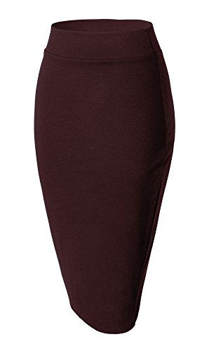 Damen Midi Rock Stretch Figurbetont Business Bleistift Röcke (L, Cocoa braun) von Urban GoCo