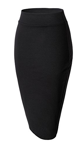 Damen Midi Rock Stretch Figurbetont Business Bleistift Röcke (M, schwarz) von Urban GoCo