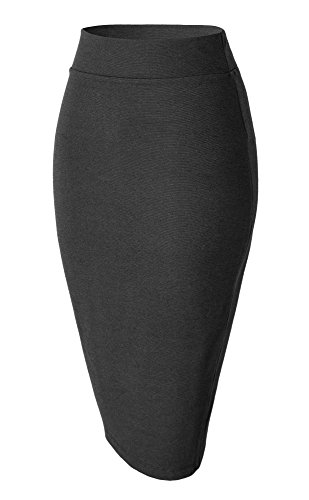 Damen Midi Rock Stretch Figurbetont Business Bleistift Röcke (S, Heather Grey) von Urban GoCo