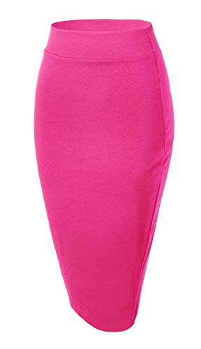 Damen Midi Rock Stretch Figurbetont Business Bleistift Röcke (XL, Rose) von Urban GoCo