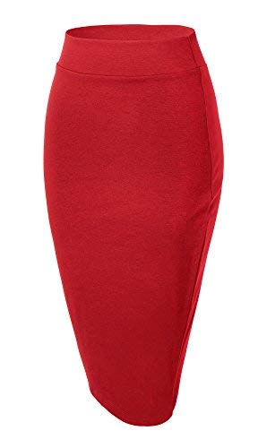 Damen Midi Rock Stretch Figurbetont Business Bleistift Röcke (XL, Rot) von Urban GoCo